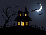 halloween night scene in graveyard; illustration