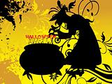 witch treat on yellow halloween background, illustration