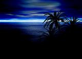 Blue Seascape Horizon With Palm Tree Silhouettes
