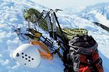 Mountain climbing equipment in snow