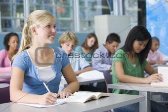 Schoolgirl in high school class