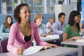 Schoolgirl in high school class