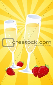 Champagne and strawberries illustration