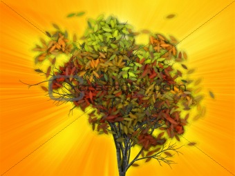 Tree with falling leaves, illustration