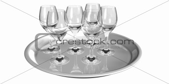 silver tray service on white background