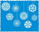Snowflake Christmas Ornaments on a Blue Background