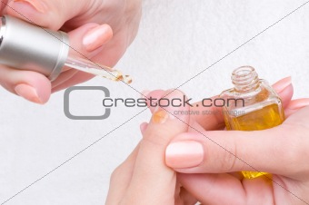 applying manicure, moisturizing and nutrition