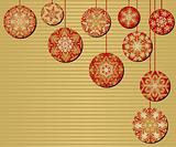 Snowflake Christmas Ornaments on a Red and Gold Background
