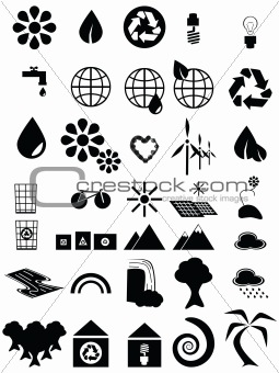 Black and white environmental icons