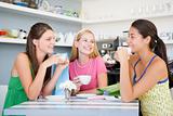 Young women enjoy tea in a cafe
