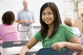 A schoolgirl  in a high school class