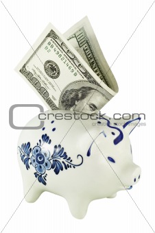 piggy bank with dollars isolated