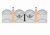 elegant wrought iron gates with brick pillars and lamps