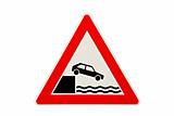 danger sign car falling in water