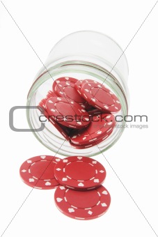 Poker Chips in Glass Jar