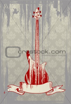 Vector illustration of grungy bass guitar 