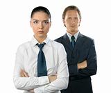 Businesswoman and man, isolated on white background