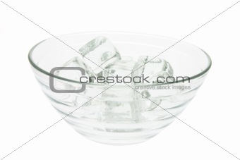 Ice Cubes in Glass Bowl