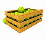 wooden box with apple fruits isolated