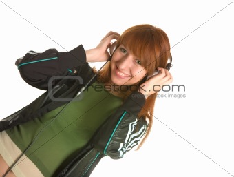 Laughing girl with headphones 
