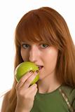 Red-haired girl with green apple