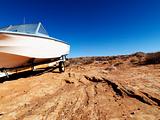 Motorboat in Arizona desert.