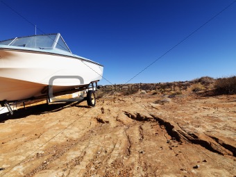 Motorboat in Arizona desert.