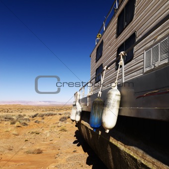 Houseboat in Arizona desert.