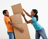 Couple with moving boxes.