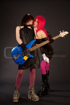 Two rock girls kissing