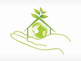 globe in the green house on hand vector illustration