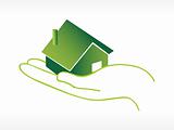 green house on hand vector icon
