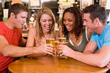 Group of young friends toasting in a bar