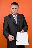 businessman with banner