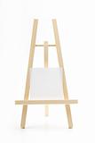 wooden easel with blank memo on white background