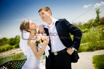 newly-married couple in the park