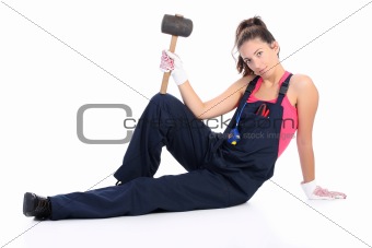 woman with black rubber mallet