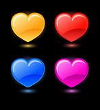 Set of vector hearts on black background