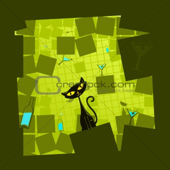 Vector illustration of a green cartoon cat