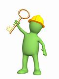 3d builder, holding in hand a gold key