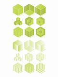 Set of green 3D cube logos