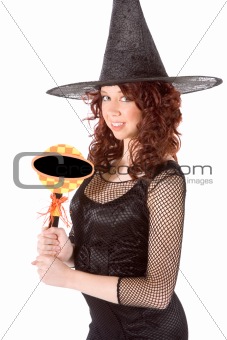 Halloween girl with blank copyspace sign
