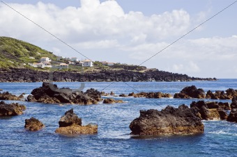 Shallow coastline of  Pico island, Azores