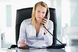 Businesswoman in office with personal organizer open on telephon