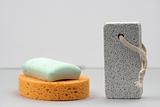 sponge,soap and pumice