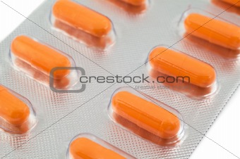 colourful pills in blister isolated on white