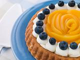 Whipped Cream Peach and Blueberry Sponge Flan