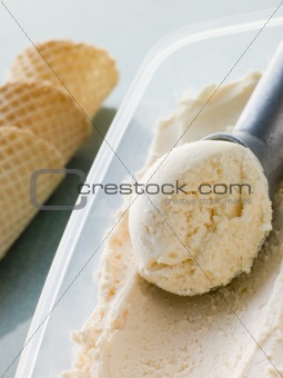 Vanilla Ice Cream with Cones and a Scoop