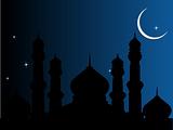banner of mosques, stars and half moon in the holly night