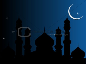 banner of mosques, stars and half moon in the holly night